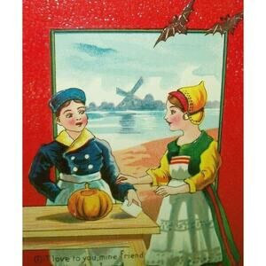 Halloween Greetings Postcard Dutch Windmill Bats Embossed Portland 1910 Gel Coat